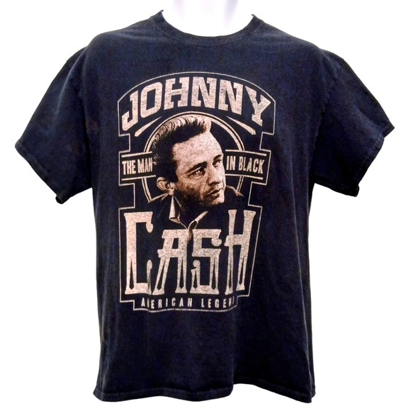 Johnny Cash Size L "The Man in Black" Black T-Shirt American Legend Front Logo - Picture 1 of 4